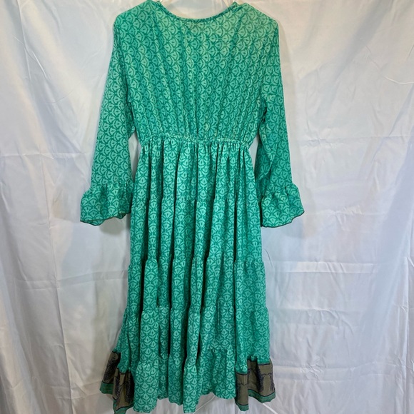 La Gitara Boho Bohemian Casual Style Flowy Dress, Green Gray Size Large Unlined - Picture 3 of 3